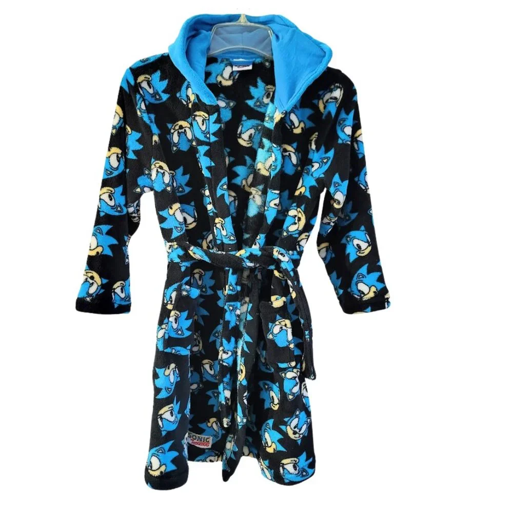 SONIC THE HEDGEHOG Blue & Black Hooded Robe With Belt - Boys 9-10